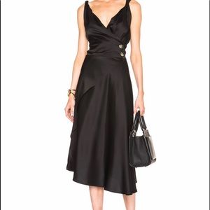 Victoria Beckham Light Satin Drape Dress in Black. Twisted shoulder straps.